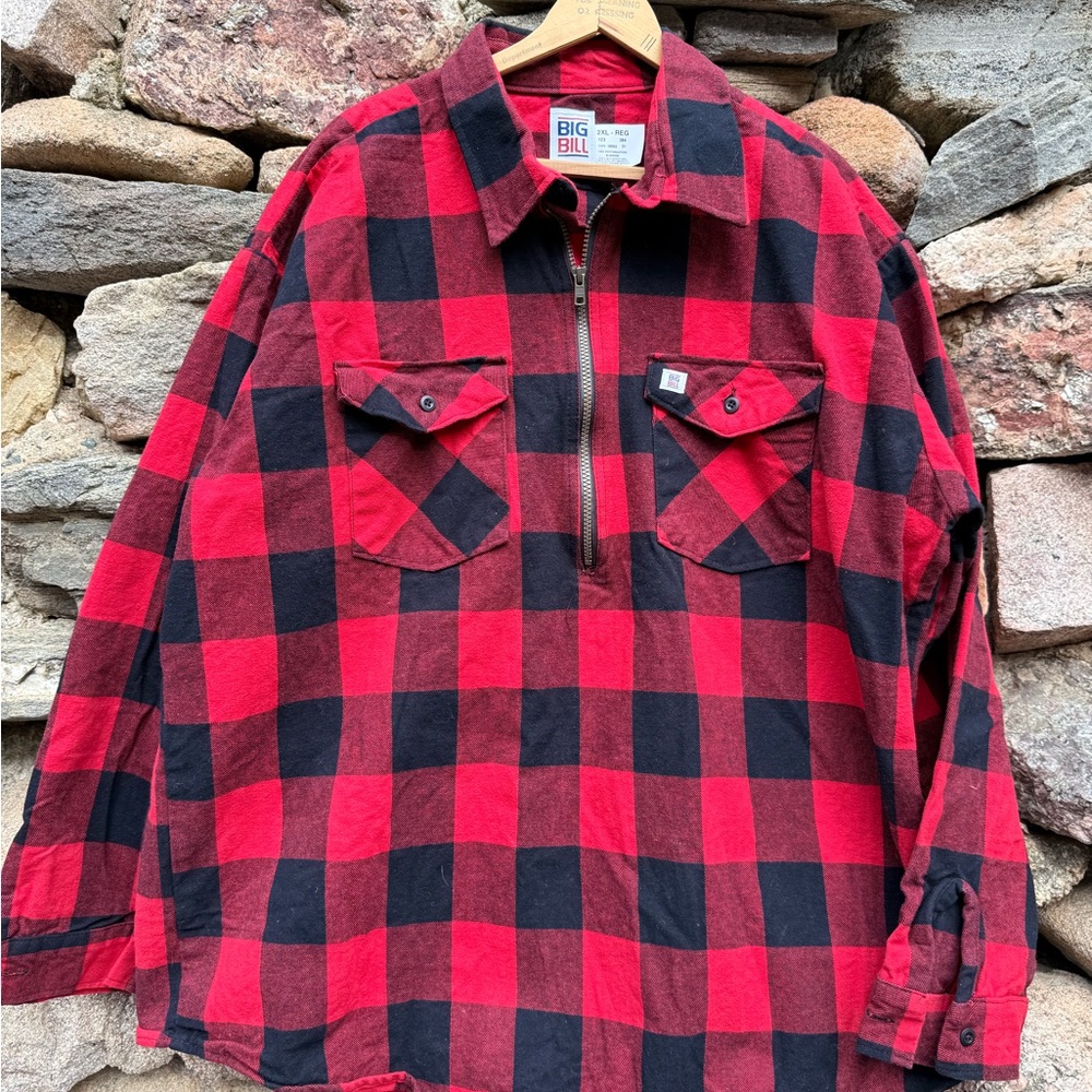 Big Bill 2XL Men’s Buffalo Plaid Flannel Shirt – 1/2 Zip – Made in USA